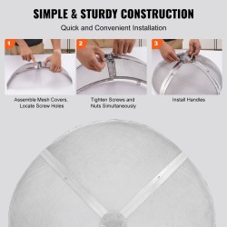 Pyöreä kipinäsuoja tulisijalle ruostumattomasta teräksestä 40 tuumaa rengaskahvalla