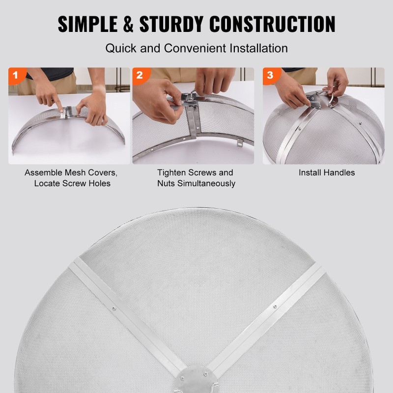 Pyöreä kipinäsuoja tulisijalle ruostumattomasta teräksestä 40 tuumaa rengaskahvalla