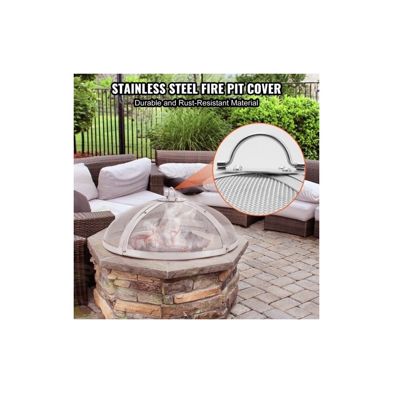 Pyöreä kipinäsuoja ruostumatonta terästä 30 tuuman tulipesiin rengaskahvalla