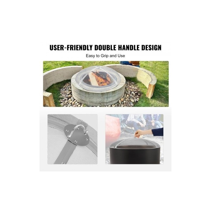 Pyöreä kipinäsuoja ruostumatonta terästä 30 tuuman tulipesiin rengaskahvalla