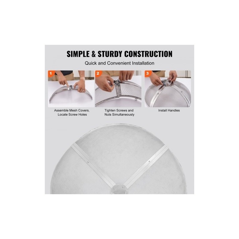 Pyöreä kipinäsuoja ruostumatonta terästä 30 tuuman tulipesiin rengaskahvalla