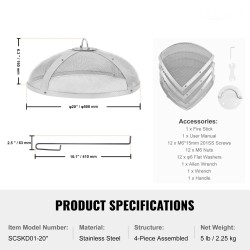 Pyöreä 20 tuuman kipinäsuoja ruostumatonta terästä renkaankahvalla