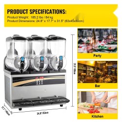 Ammattikäyttöinen slushkone kolme 15 litran säiliötä ruostumaton teräs 800 wattia