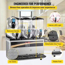 Ammattikäyttöinen slushkone kolme 15 litran säiliötä ruostumaton teräs 800 wattia