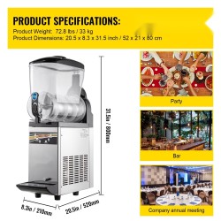 Slush juomakone 15 litran yksisäiliöinen ruostumaton teräs PC muovinen ammattikäyttöön