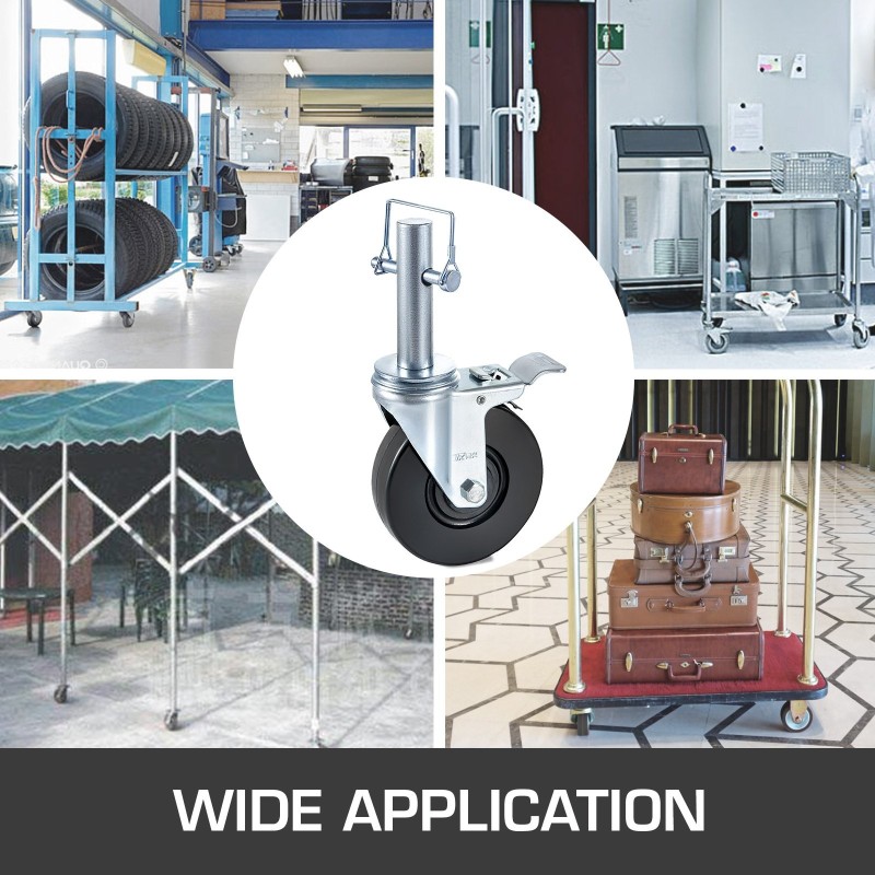 Telinepyörät 5 tuuman kumirengas teräsrunko 4 kappaletta kaksoislukitus 1 tuuman pyörötappi