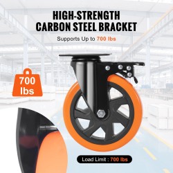 Kääntyvät kalustepyörät PVC 152 mm 4 kpl 360 asteen A/B-lukitus 318 kg/pyörä