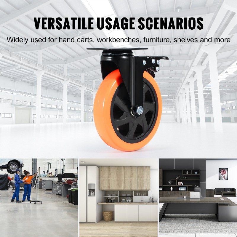 Kääntyvät kalustepyörät PVC 152 mm 4 kpl 360 asteen A/B-lukitus 318 kg/pyörä