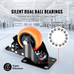 Levykiinnitteiset 76 mm PVC-kalustepyörät 360 asteen kääntyvät 4 kpl 113 kg kantavuus