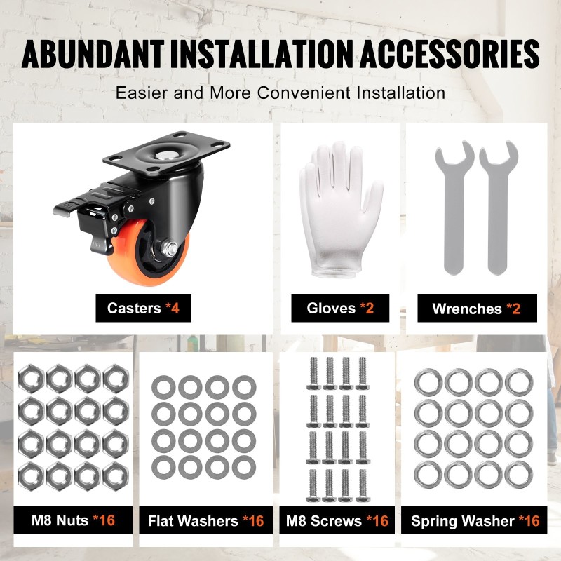 Levykiinnitteiset 76 mm PVC-kalustepyörät 360 asteen kääntyvät 4 kpl 113 kg kantavuus