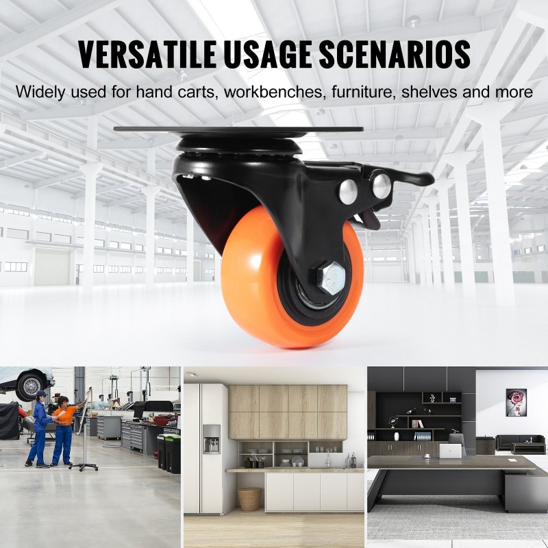 Kääntöpyörät 5,1 cm PVC 4 kpl kaksoislukitus kaksoiskuulalaakerit 68 kg