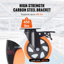 Kääntöpyörät PVC 127 mm 4 kpl 204 kg kantavuus A/B-lukitus jälkiä jättämättömät