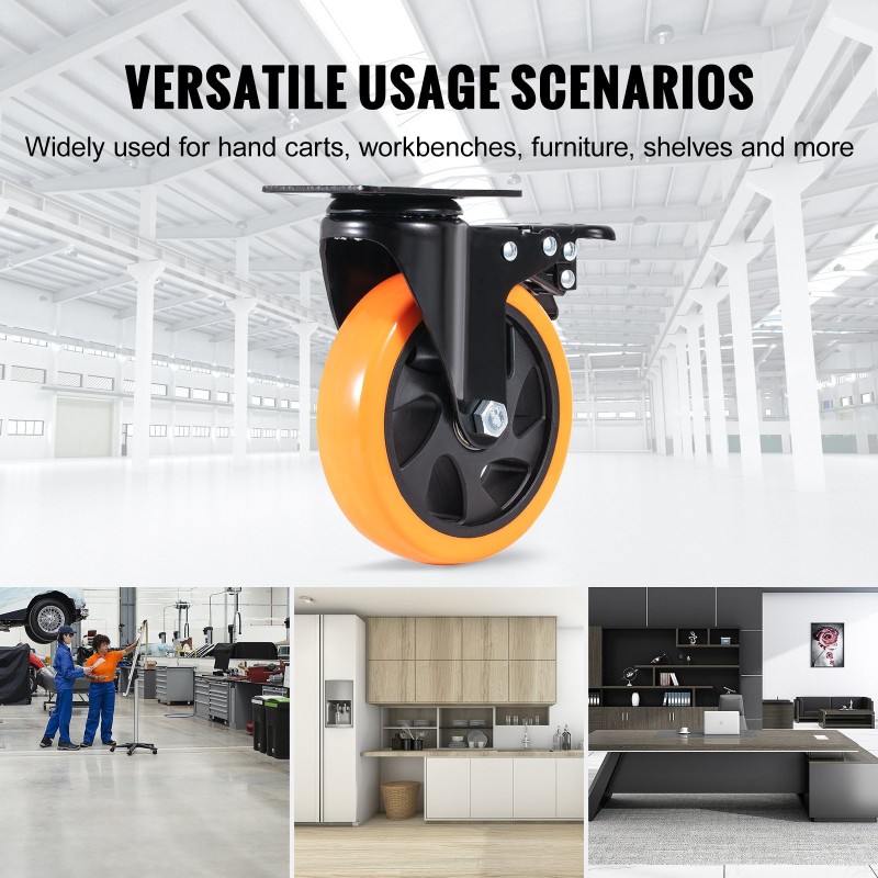 Kääntöpyörät PVC 127 mm 4 kpl 204 kg kantavuus A/B-lukitus jälkiä jättämättömät