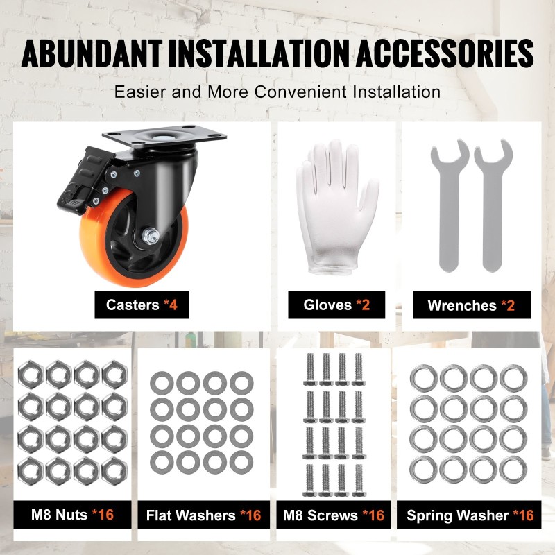 Kääntyvät kalustepyörät PVC 10,1 cm 4 kpl kukin 159 kg kantava AB-lukitus