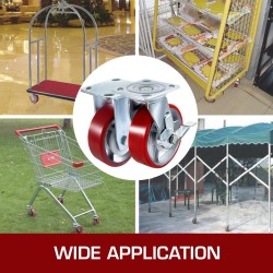 Siirtopyöräsarja polyuretaani teräslevyteline 15,24 x 5,08 cm 2 kiinteää 2 kääntyvää sivujarrulla