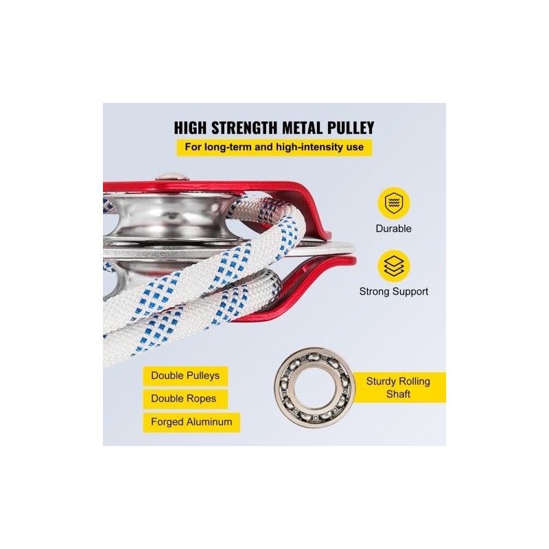 Kaksoisvetopyörä taljasarja taottu alumiini polyesteriköysi 12 mm 30 m 35 kN