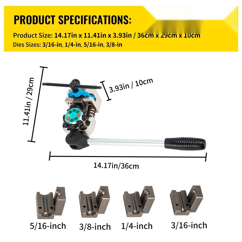 Jarruputken laippatyökalu 45 asteen yksöis-, kaksois- ja kuplalaipoille 3/16–3/8 tuumaisille