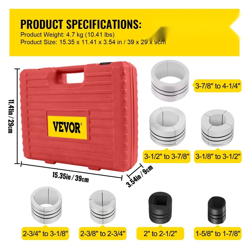 Pakoputken venytys- ja laajennussarja teräs- ja alumiiniseoksesta 1-5/8"–4-1/4" 7-osainen