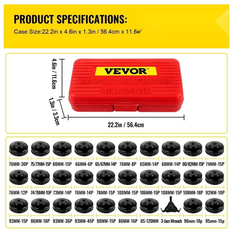 Öljynsuodattimen matalaprofiilinen teräshylsysarja 30 osaa 3/8-tuuman kara musta pinnoite kantolaukku