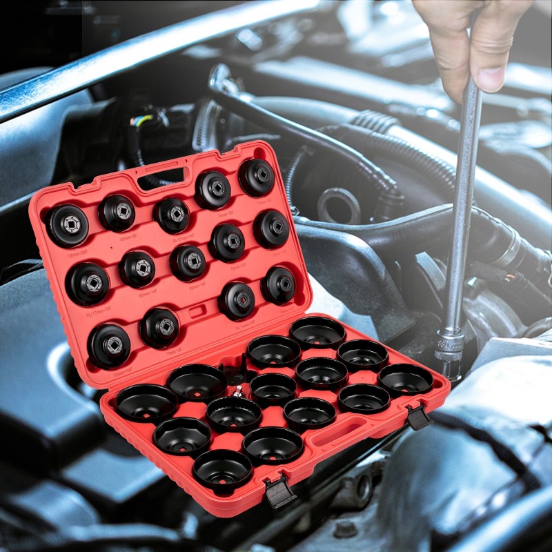 Öljynsuodattimen matalaprofiilinen teräshylsysarja 30 osaa 3/8-tuuman kara musta pinnoite kantolaukku