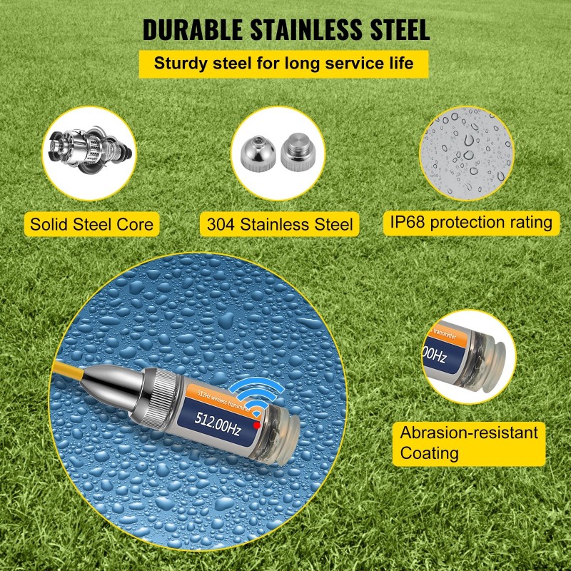 Sondi 512 Hz vesitiivis 304-teräsliittimet 2 adapteria viemärien paikantamiseen