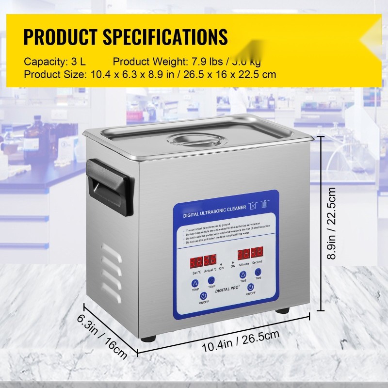 Ultraäänipuhdistin 3L digitaalinen 40kHz 316/304 ruostumaton teräs lämmityksellä ajastimella koruille