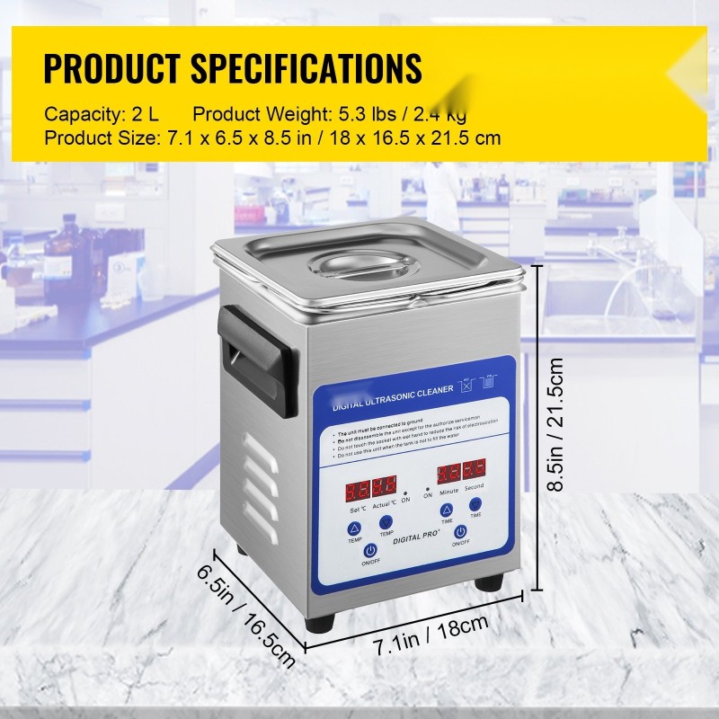 Digitaalinen ultraäänipesuri 2L 40kHz ruostumattomasta teräksestä lämmityksellä ajastimella