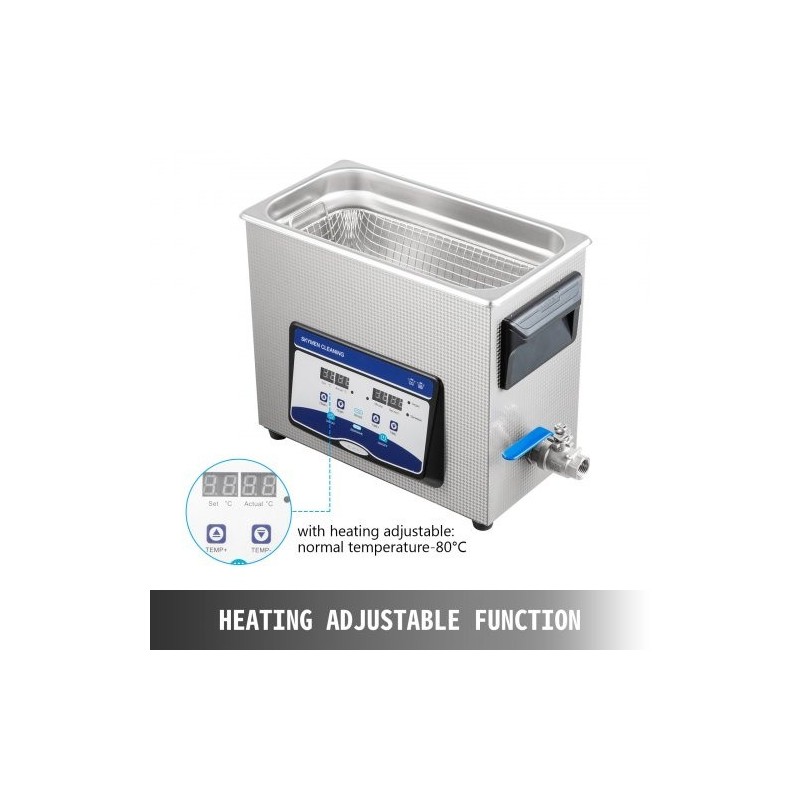 Ultraäänipuhdistin 6,5 l SUS304-ruostumaton teräs digitaalinen ohjauspaneeli kaasunpoisto lämmitys