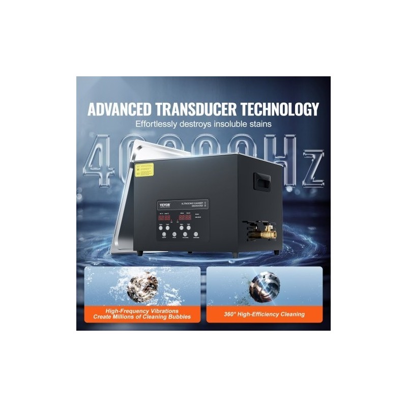 Ultraäänipesuri 15 l ruostumattomasta teräksestä 40 kHz 360 W 600 W lämmitys