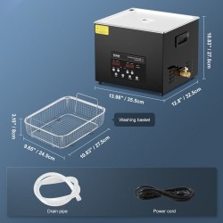 Ultraäänipesuri 15 l ruostumattomasta teräksestä 40 kHz 360 W 600 W lämmitys