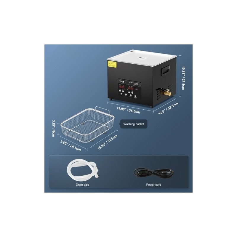 Ultraäänipesuri 15 l ruostumattomasta teräksestä 40 kHz 360 W 600 W lämmitys