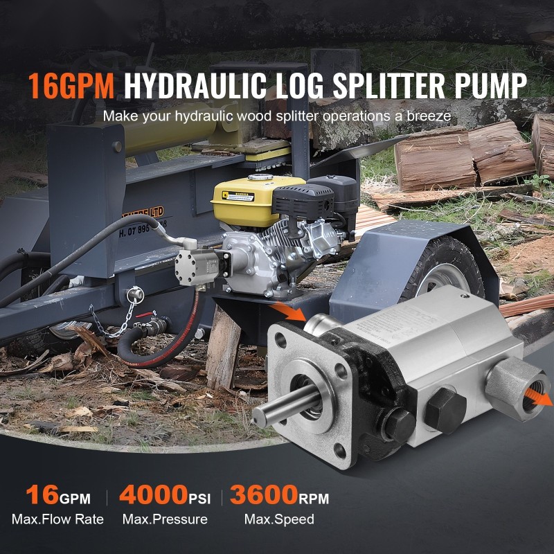Hydraulinen hammastettu halkomakoneen pumppu kaksivaiheinen 60,6 l/min 27,6 MPa alumiinirunko