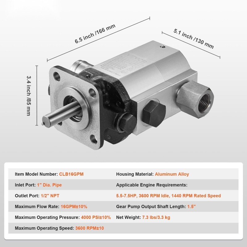 Hydraulinen hammastettu halkomakoneen pumppu kaksivaiheinen 60,6 l/min 27,6 MPa alumiinirunko