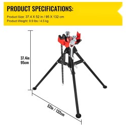 Kolmijalkainen ketjuruuvipenkki teräsrunko putkikapasiteetti 3,2–127 millimetriä taittuvilla jaloilla sisäänrakennetulla