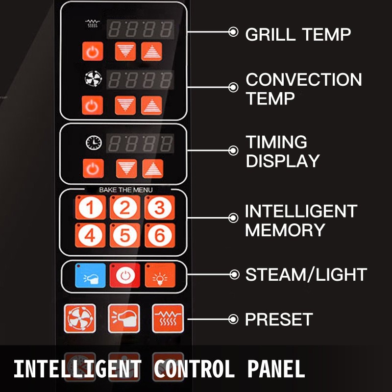Pöytätason kiertoilmauuni ruostumatonta terästä 60 l 4-tasoinen ruiskutustoiminnolla