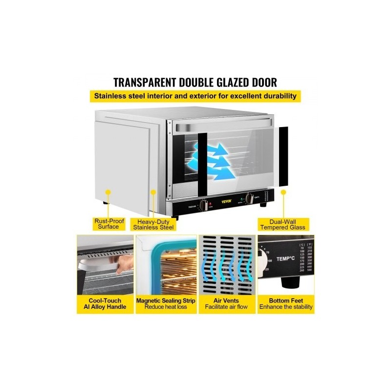 Kiertolämpöuuni 47 l 1600 W ruostumatonta terästä työtasolle 4 tasoa