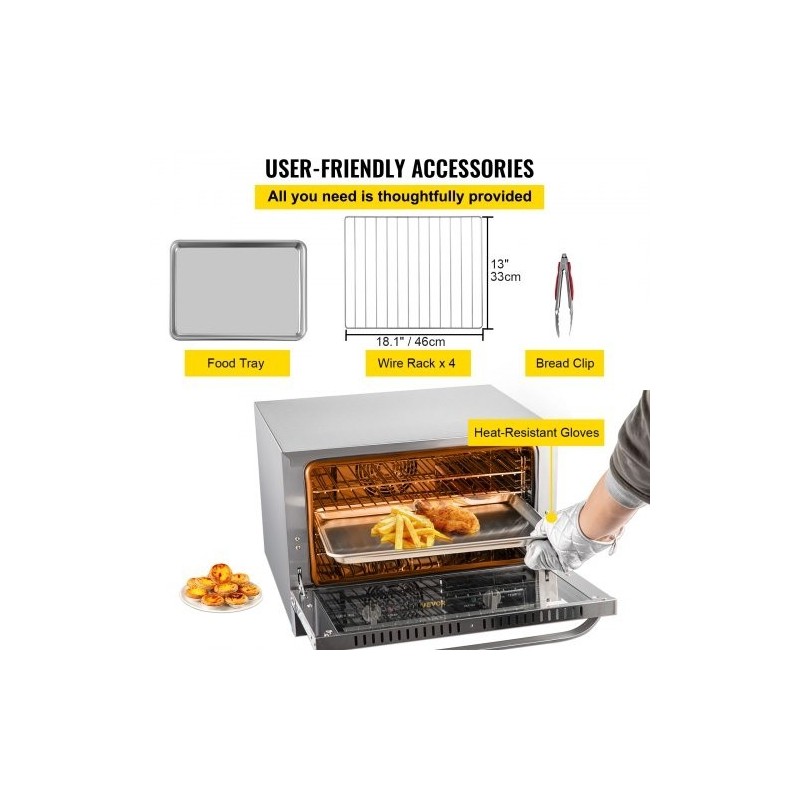 Kiertolämpöuuni 47 l 1600 W ruostumatonta terästä työtasolle 4 tasoa