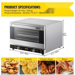 Kiertolämpöuuni 47 l 1600 W ruostumatonta terästä työtasolle 4 tasoa