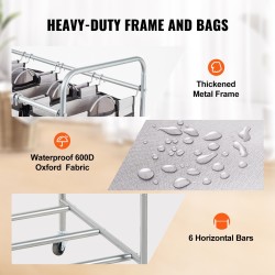 Pyykkilajittelukärry neljällä irrotettavalla kangaspussilla rautarunko lukittavat pyörät