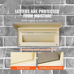 Seinän läpi asennettava postilaatikko raskas teräslevy 70–200 mm seinälle yhdistelmälukolla beige