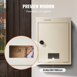 Seinän läpi asennettava postilaatikko raskas teräslevy 70–200 mm seinälle yhdistelmälukolla beige