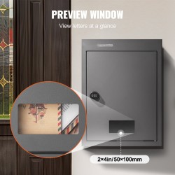 Seinään asennettava teräksinen postilaatikko koodilukolla 320×158×430 mm seinänpaksuus 70–200 mm tummanharmaa