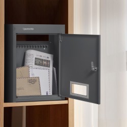 Seinään asennettava teräksinen postilaatikko koodilukolla 320×158×430 mm seinänpaksuus 70–200 mm tummanharmaa