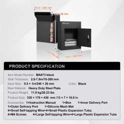 Läpivientipostilaatikko raskasta teräslevyä 330×178×430 mm musta yhdistelmälukolla säänkestävä