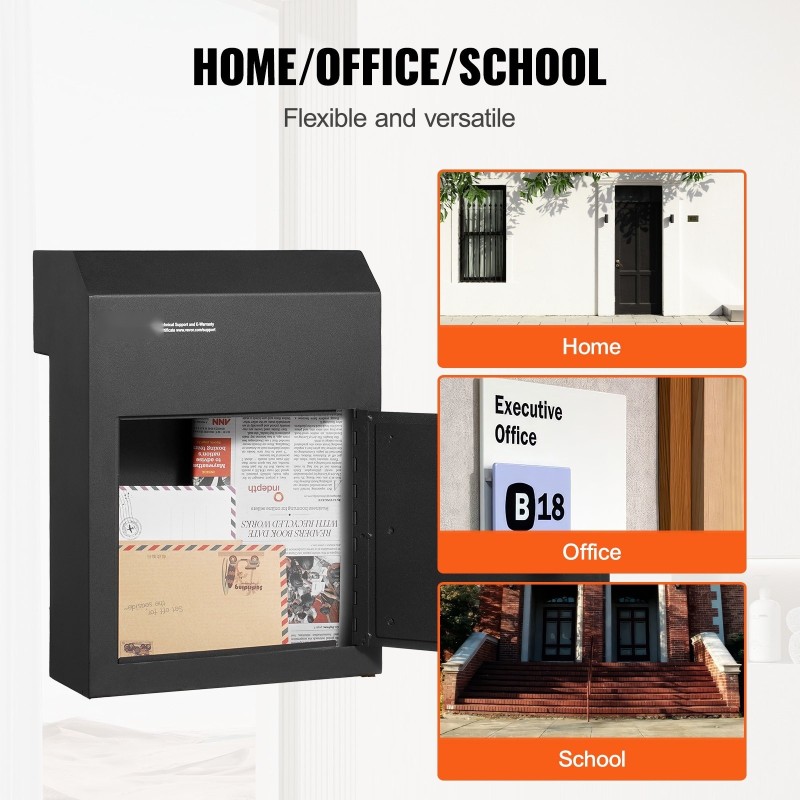 Oven läpi asennettava lukittava avain ja postilaatikko raskas teräslevy 304×150×405mm musta