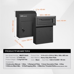 Oven läpi asennettava lukittava avain ja postilaatikko raskas teräslevy 304×150×405mm musta