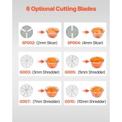 Elintarvikekone vihannesleikkuri ruostumatonta terästä ja alumiinia 2 syöttöaukkoa 6 irrotettavaa terää