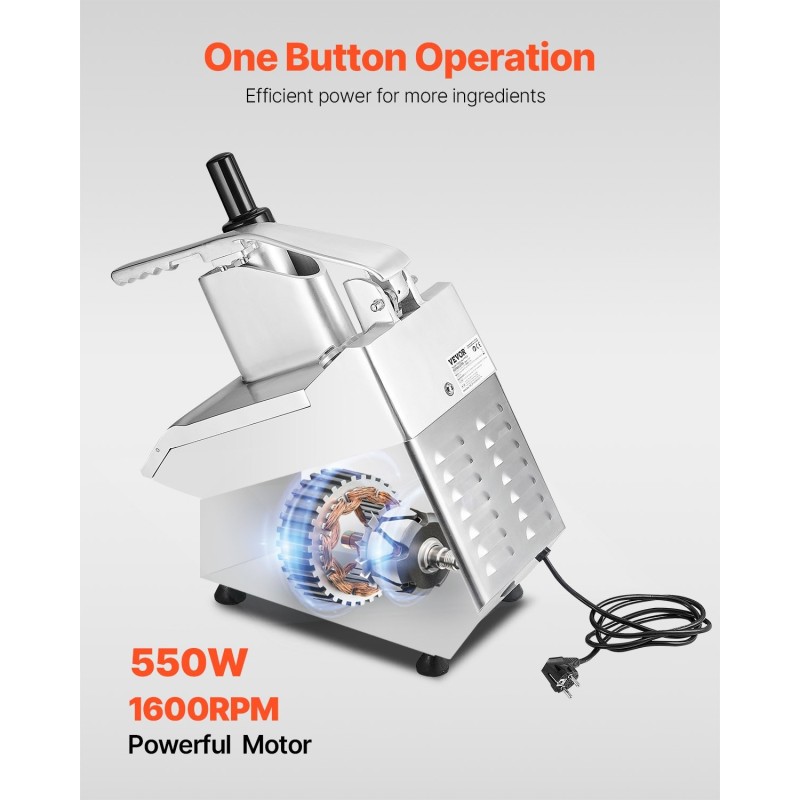 Elintarvikekone vihannesleikkuri ruostumatonta terästä ja alumiinia 2 syöttöaukkoa 6 irrotettavaa terää