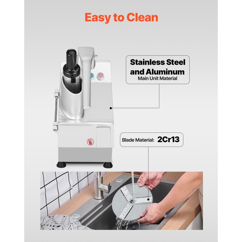 Elintarvikekone vihannesleikkuri ruostumatonta terästä ja alumiinia 2 syöttöaukkoa 6 irrotettavaa terää