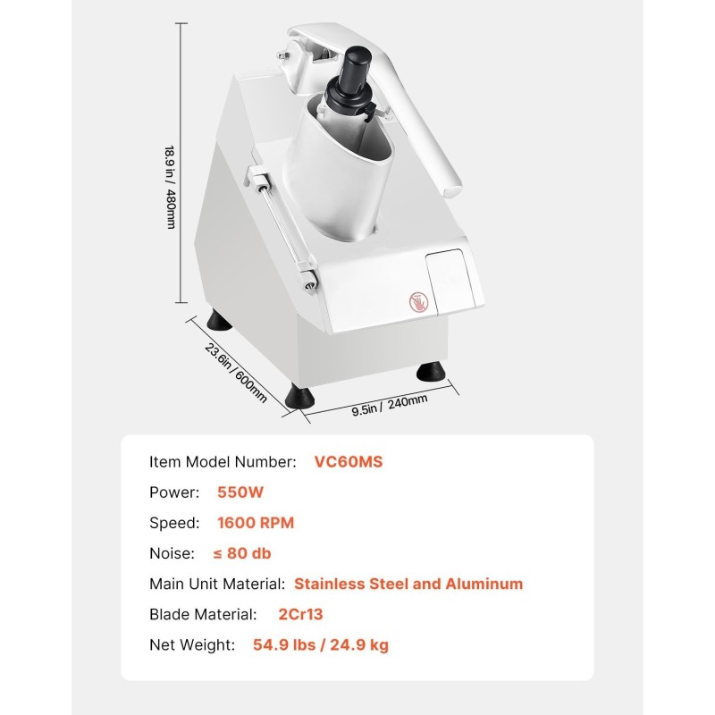 Elintarvikekone vihannesleikkuri ruostumatonta terästä ja alumiinia 2 syöttöaukkoa 6 irrotettavaa terää